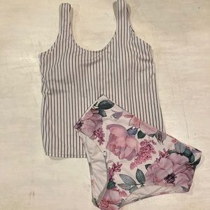 2 Peice Floral and Striped Bathing Suit Size XL